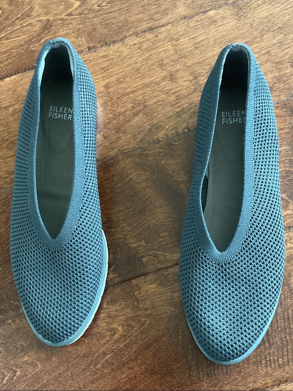 EILEEN FISHER Teal Knit Slip-On Flats